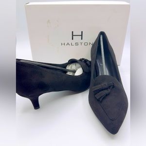 H Halston Women’s Dubai Tassel Kitten Heel Suede Pumps US10 EUR 41 NEW IN BOX